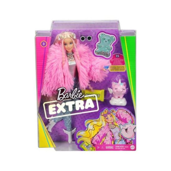 Picture of Mattel Barbie Extra: Doll with Fluffy Pink Jacket with Pet Unicorn Pig (GRN28)