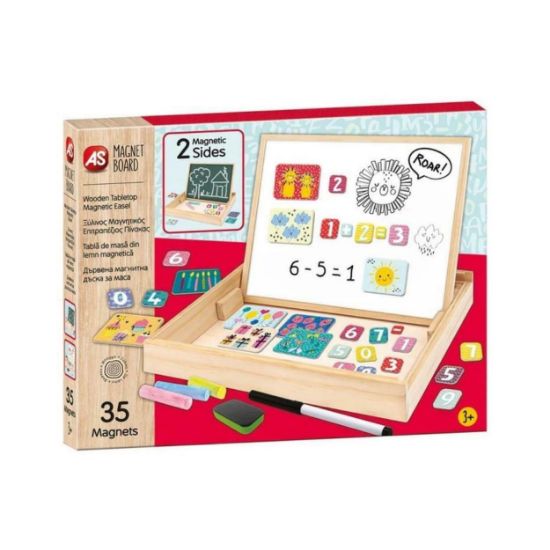 Picture of AS Magnet Box Wooden Magnetic Tabletop Double - Sided With 35 Educational Magnets For Ages 3+