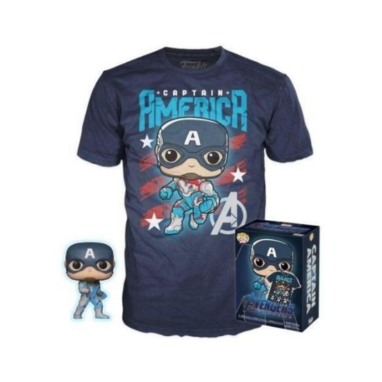 Picture of Funko Pocket Pop! & Tee (Child): Marvel - Captain America (Special Edition) (4cm) Bobble-Head Vinyl Figure & T-Shirt (L)