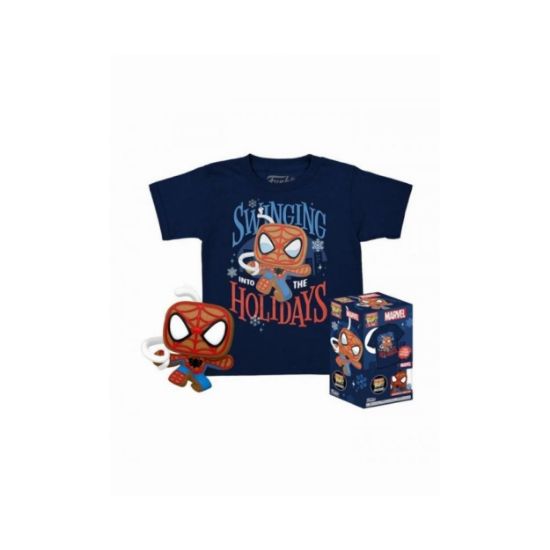 Picture of Funko Pocket Pop! & Tee (Child): Marvel - Gingerbread Spider-Man (Special Edition) Bobble-Head Vinyl Figure & T-Shirt (L)