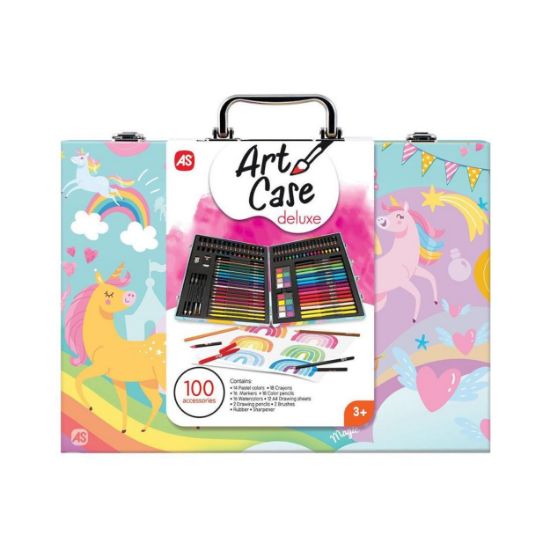 Picture of AS Wooden Art Case Deluxe Unicorn With 100 Accessories For Ages 3+