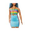 Picture of Mattel Barbie Doll - Fashionistas #218 Long Blue Hair Curvy Doll with Rainbow Top & Teal Skirt (HRH16)