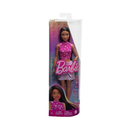 Picture of Mattel Barbie Doll - Fashionistas #215 Pink Star-Print Top Black Straight Hair Doll (HRH13)
