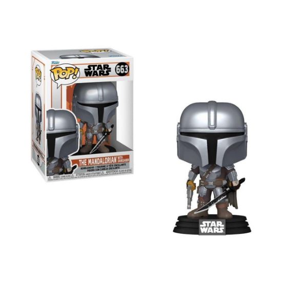 Picture of Funko Pop! Disney Star Wars: The Mandalorian - The Mandalorian with Darksaber #663 Bobble-Head Vinyl Figure
