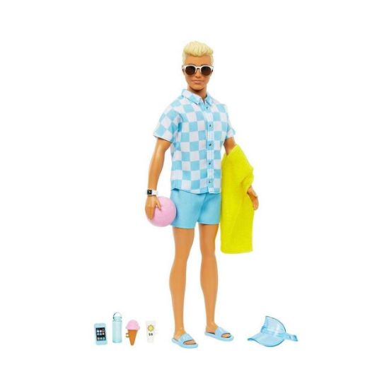 Picture of Mattel Barbie: Ken Doll with Swim Trunks and Beach-Themed Accessories (HPL74)